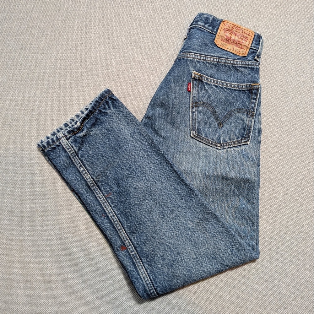 Levi's 505 Men's Blue W30 L30 Regular Fit Straight Leg Blue Jeans Denim Patina